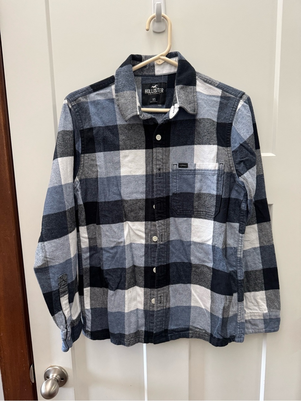 Hollister Navy, Light Blue & White Plaid Flannel Shirt
